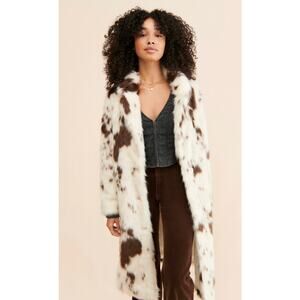 Free People Rosie Faux Fur Cow Print Coat Size Medium